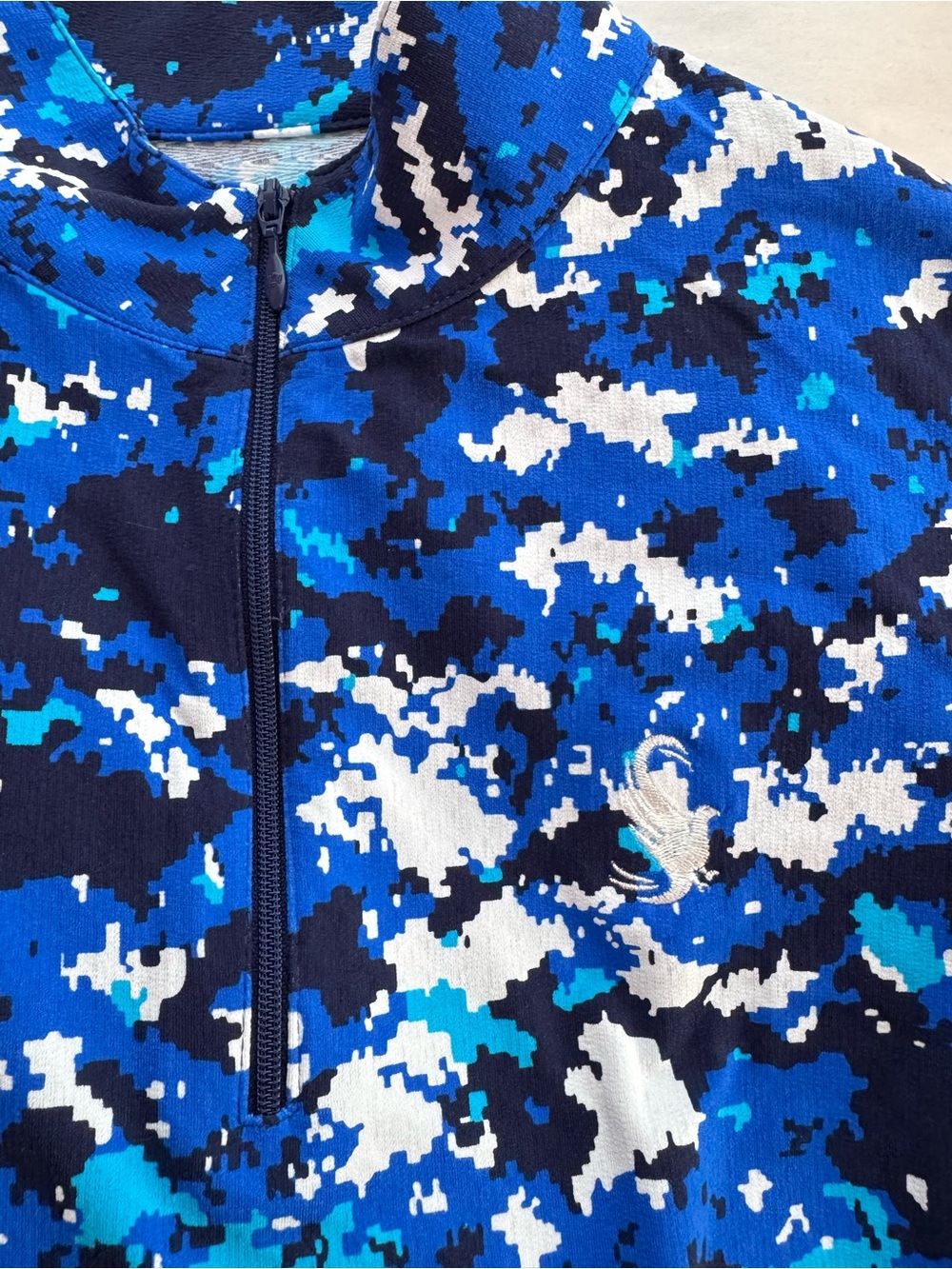 IBKUL Mock Neck Zip Long Sleeve UPF50+ Shirt Camo Blue Golf Tennis LOGO Small - Picture 8 of 8